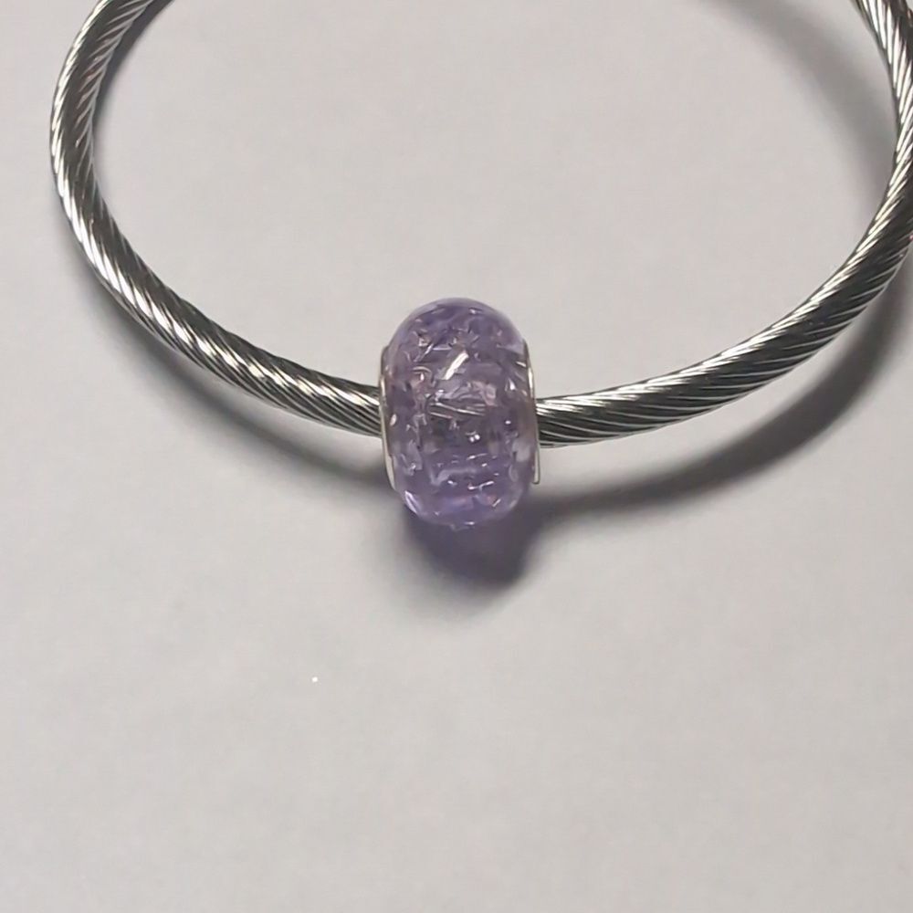 Purple "Crushed Glass" Charm for Pandora‎ Style Bracelet